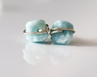 Raw Larimar Earrings, Stud Earrings, Blue Earrings, Gemstone Earrings, Semi Precious Stone Earrings, Birthstone Jewelry