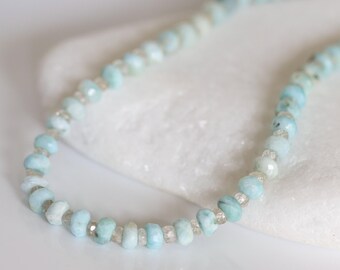 Larimar Necklace Silver, Adjustable Choker, Caribbean Blue Gemstone Jewelry, Healing Stone Necklace, March Birthstone Gift