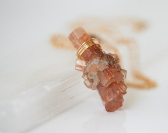 Crystal Necklace, Aragonite Crystal Necklace, Peach Crystal Necklace, Crystal Spike Necklace, Crystal Bloom Pendant, Crystal Point Pendant