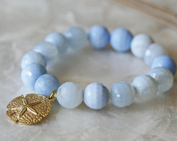 Blue Lace Agate Bracelet with Sea Life Charms