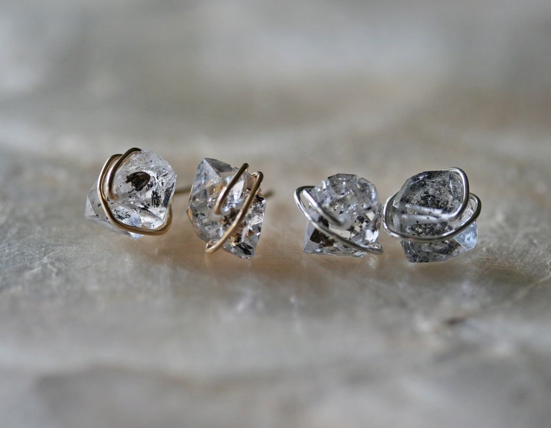 Herkimer Diamond Stud Earrings, Gold Herkimer Diamond Stud Earrings, Silver Herkimer Diamond Stud Earrings image 2