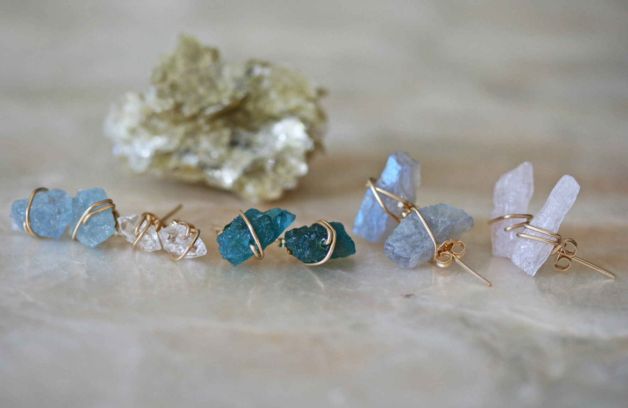 Raw Apatite Stud Earrings