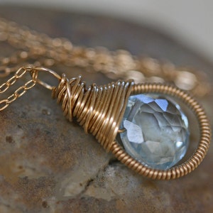 Blue Topaz Wire Wrapped Necklace – 14k Gold Filled or Sterling Silver,  December Birthstone, Handmade Gemstone Jewelry, Gift for Her