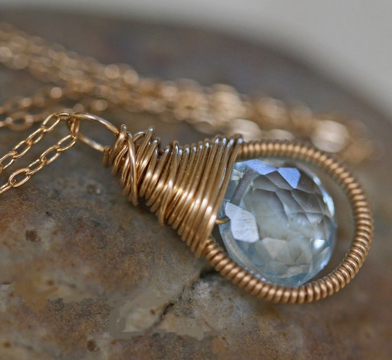 Blue Topaz Pendant Necklace in 14k Gold Filled or Sterling Silver