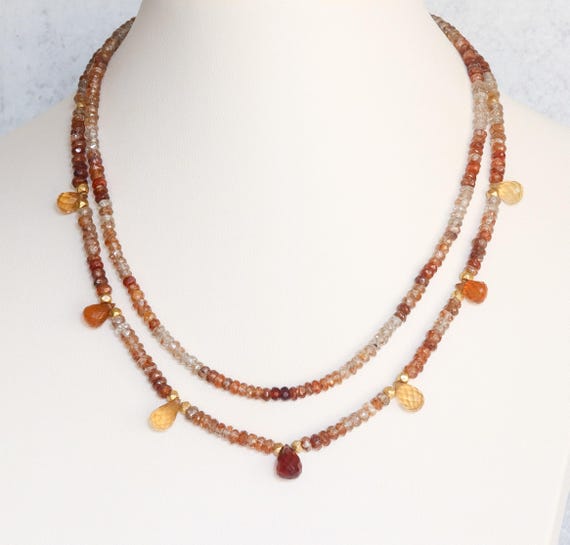 Layered Tundra Sapphire Necklace Set with Garnet Accents — Adjustable Two Strand 14k Gold Filled Gemstone Jewelry