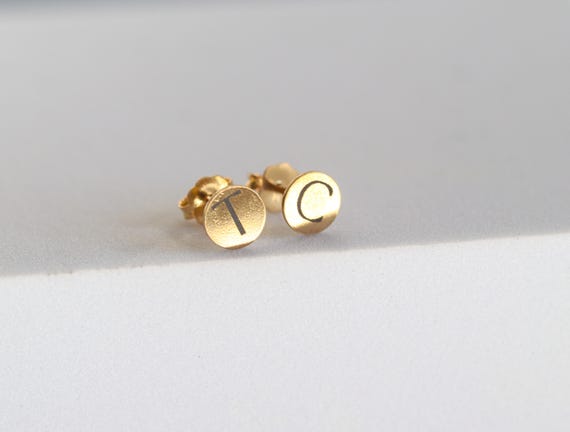 Custom Initial Earrings, 14k Gold Filled, Laser Engraved Disc Studs, Personalized Gift for Birthdays, Christmas & Special Occasions