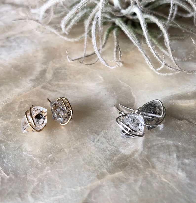 Herkimer Diamond Stud Earrings, Gold Herkimer Diamond Stud Earrings, Silver Herkimer Diamond Stud Earrings image 4