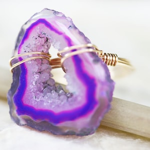 Druzy Ring Geode Ring Agate Slice Ring Colorful Ring Wire Wrapped Druzy Ring image 2