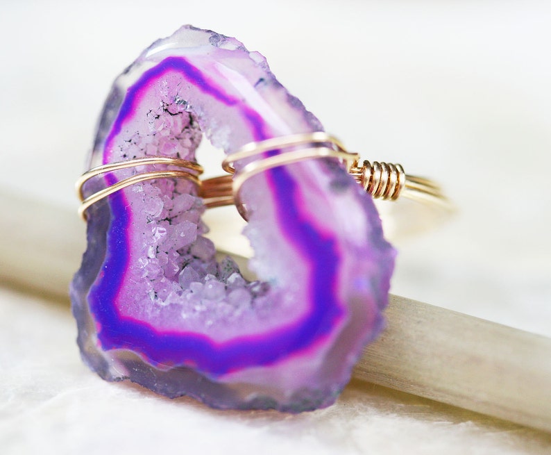 Druzy Ring Geode Ring Agate Slice Ring Colorful Ring Wire Wrapped Druzy Ring image 2