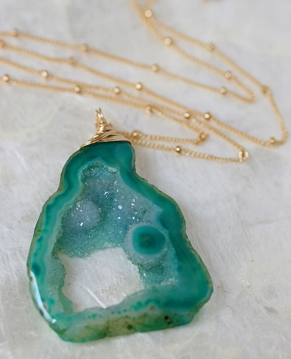 Druzy Geode Slice Necklace in Gold or Silver