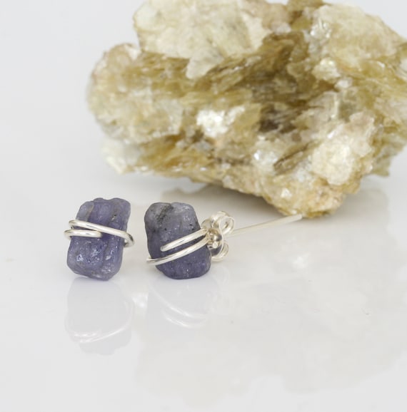 Raw Tanzanite Stud Earrings