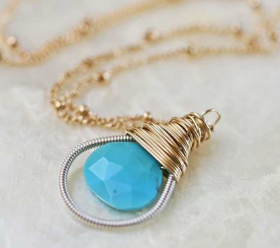 Genuine Sleeping Beauty Turquoise Mixed Metal Pendant Necklace