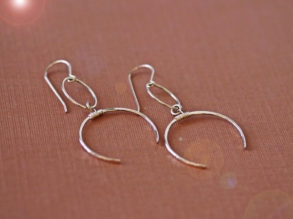 Long Gold Crescent Moon and Hoop Earrings