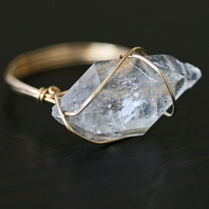 Herkimer Diamond Ring, Raw Crystal Ring, Wire Wrapped Ring