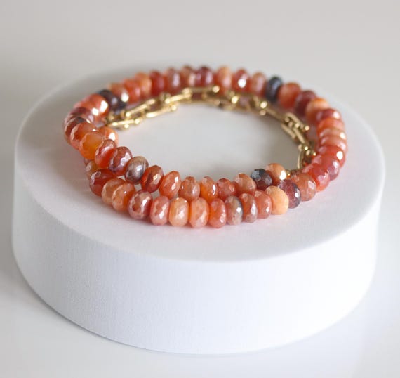 Showstopper Orange Moonstone Beaded Choker with Gold Chain