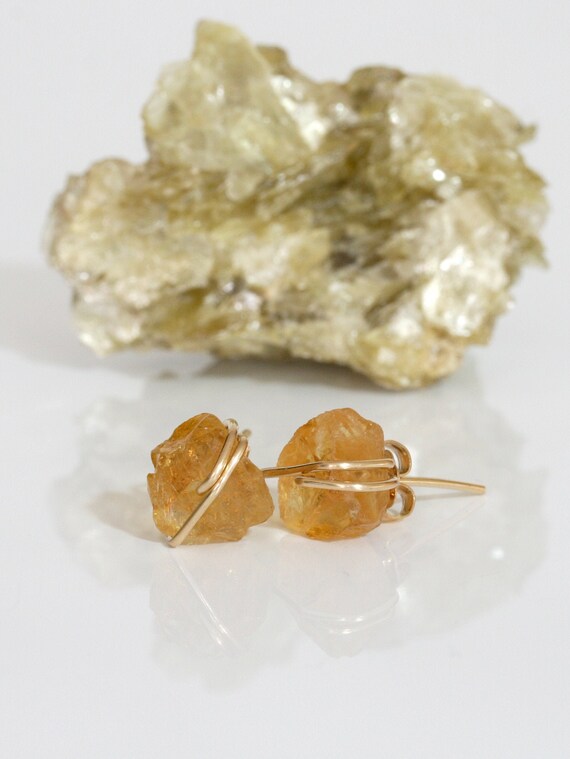 Raw Citrine Stud Earrings