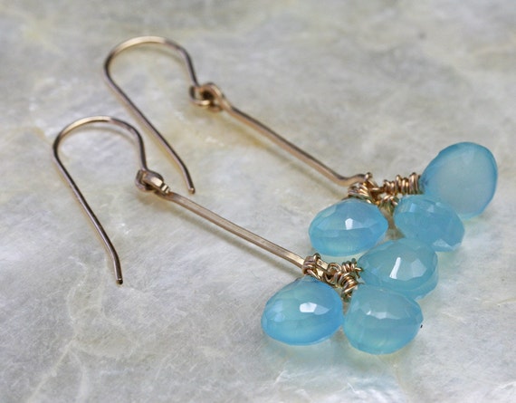 Blue Drop Earrings, Chalcedony Earrings, Turquoise Stone, Aqua Chalcedony Dangle Earrings, 14k Gold Filled Earrings, One Of A Kind