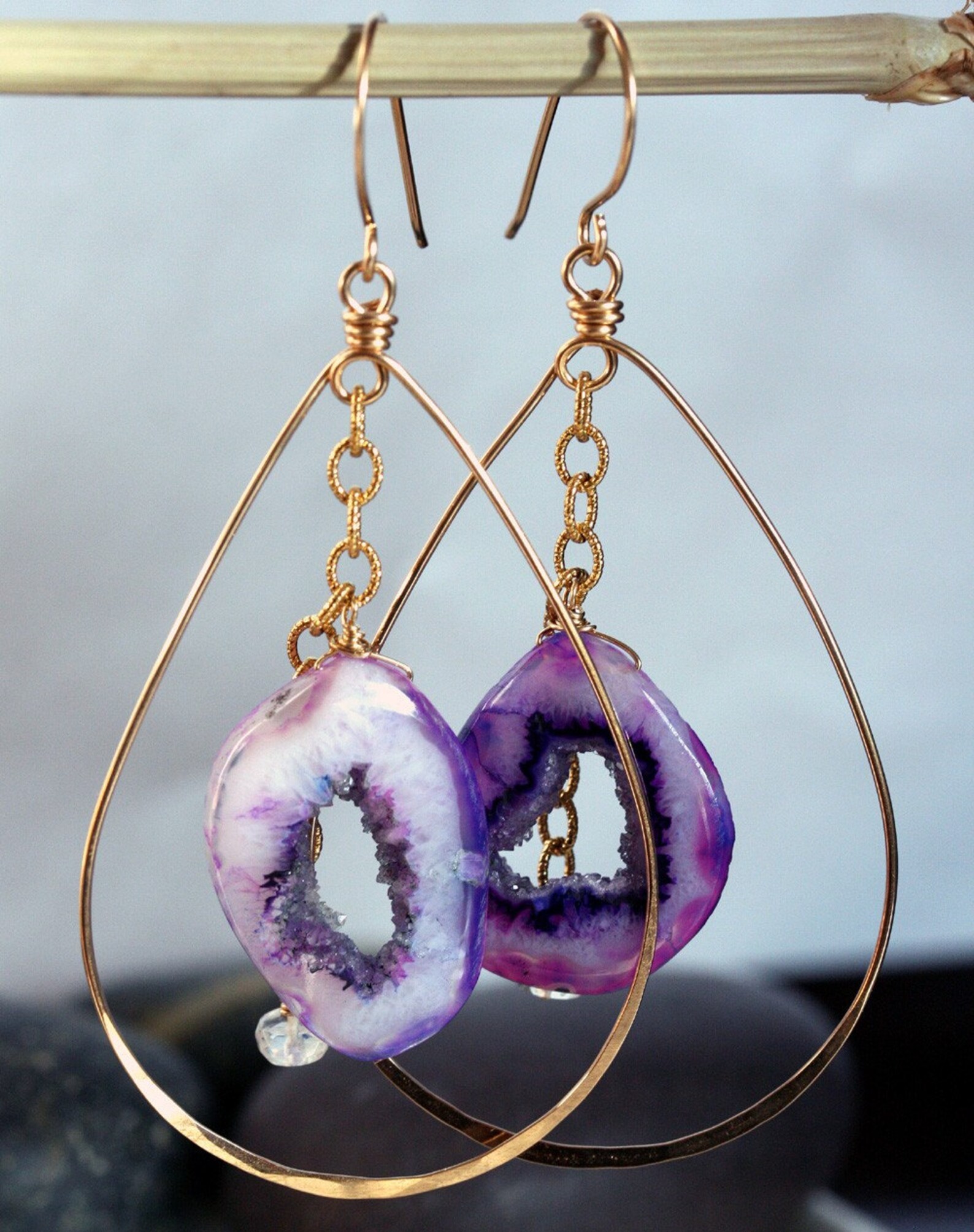 Geode Earrings Purple Geode Earrings Druzy Earrings Hoop - Etsy