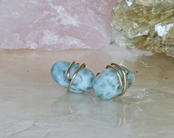 Larimar Ohrstecker, Natürliche Dominikanische Larimar Ohrringe, Blaue Stein Ohrringe, Türkis Ohrstecker
