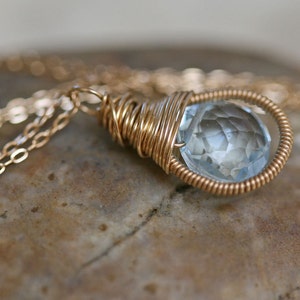 Blue Topaz Necklace Gold Necklace Birthstone Necklace Wedding Jewelry image 5