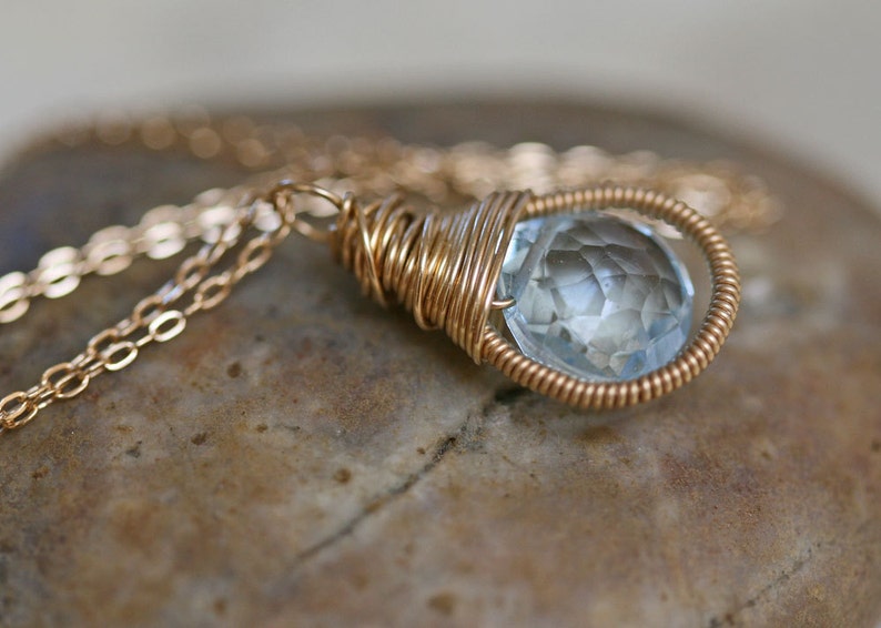 Blue Topaz Necklace Gold Necklace Birthstone Necklace Wedding Jewelry image 5