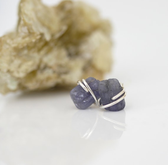 Raw Tanzanite Stud Earrings