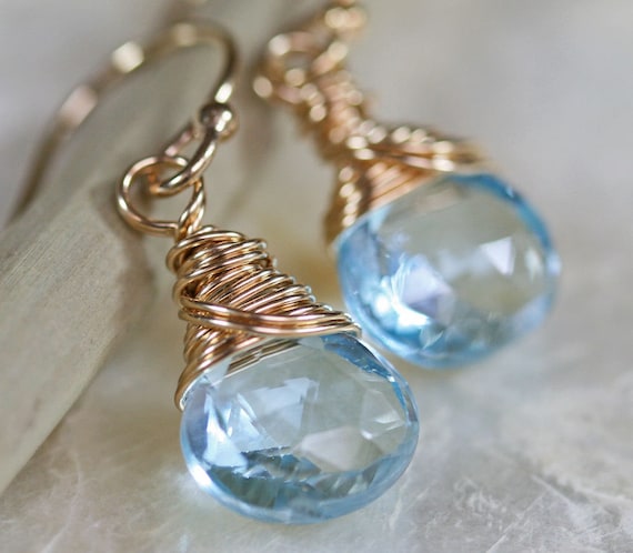 Blue Topaz Earrings in Gold