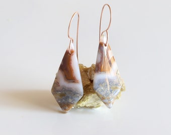 Agate Earrings, Stone Statement Earrings, Rose Gold Earrings, Geometric Stone Earrings, Natural Stone Earrings, Agate Slice Earrings