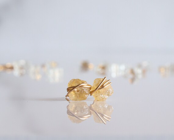 Raw Citrine Stud Earrings