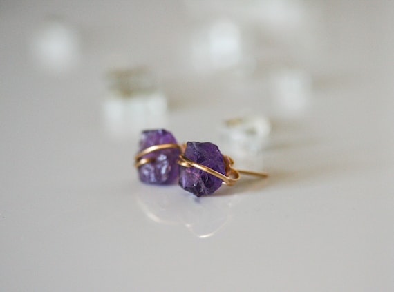 Raw Amethyst Stud Earrings