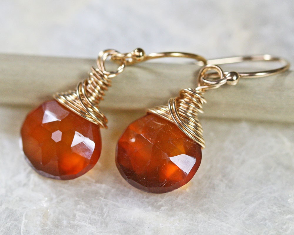 Orange Earrings Chalcedony Earrings Small Earrings Etsy