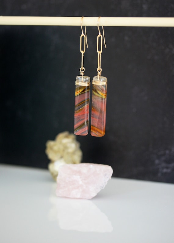 Strawberry Quartz Paper Clip Chain Earrings