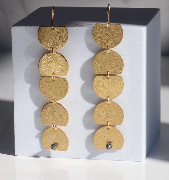 Dramatic Gold Cascading Earrings with Turquoise Accent