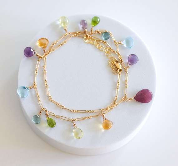 Rainbow Briolette Necklace in 14k Gold Filled – Colorful Gemstone Luxe Jewelry