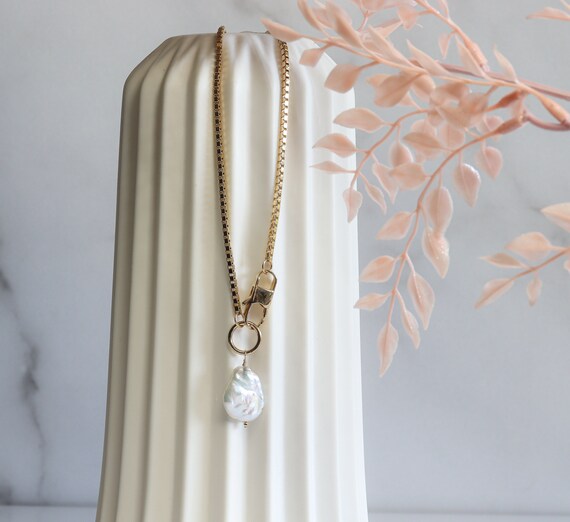 Baroque Pearl Necklace with Statement Clasp and Box Chain