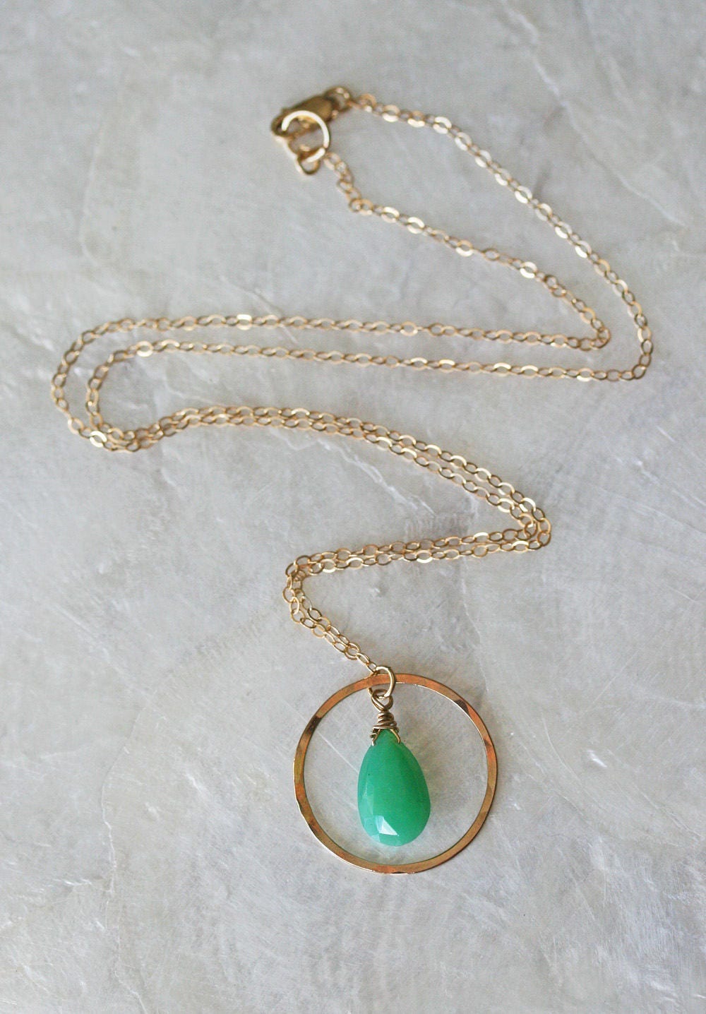 Chrysoprase Briolette Necklace Hammered Pendant Green Stone | Etsy
