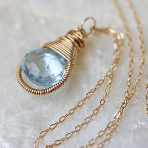 Blue Topaz Necklace Gold Necklace Birthstone Necklace Wedding Jewelry image 2
