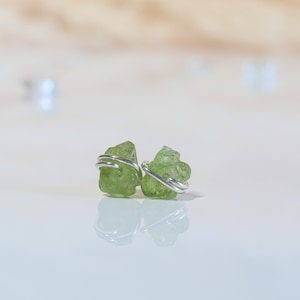 Raw Peridot Stud Earrings, Green Stud Earrings, Raw Gemstone Studs, August Birthstone, Birthstone Jewelry, Gift for Her image 7