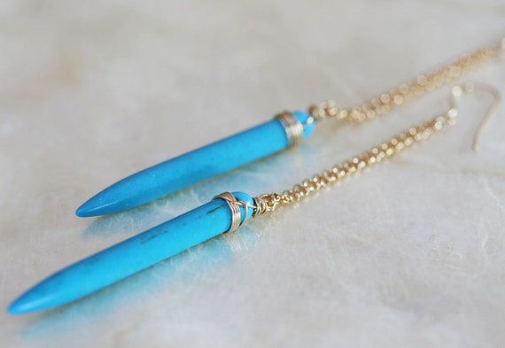 Turquoise Blue Long Spike Earrings