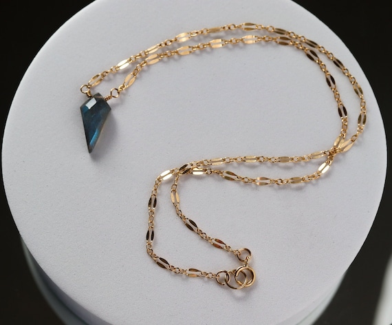 Labradorite Pendant Necklace on 14 Gold Filled Chain