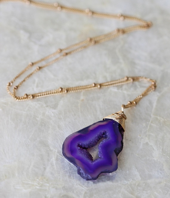 Purple Druzy Geode Bohemian Necklace