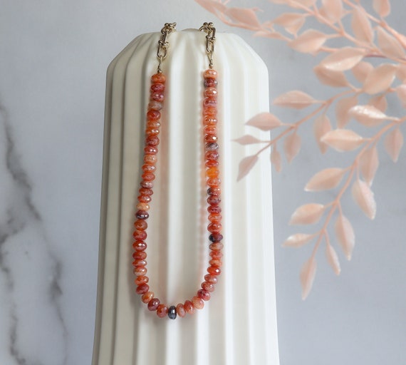 Showstopper Orange Moonstone Beaded Choker with Gold Chain