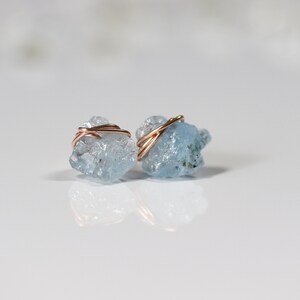 Aquamarine Earrings, March Birthstone Earrings, Raw Gemstone Earrings, Dainty Aquamarine Studs, Blue Crystal Earrings image 8