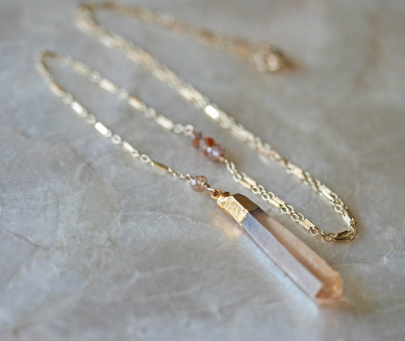 Crystal Point Y Necklace with Gemstones