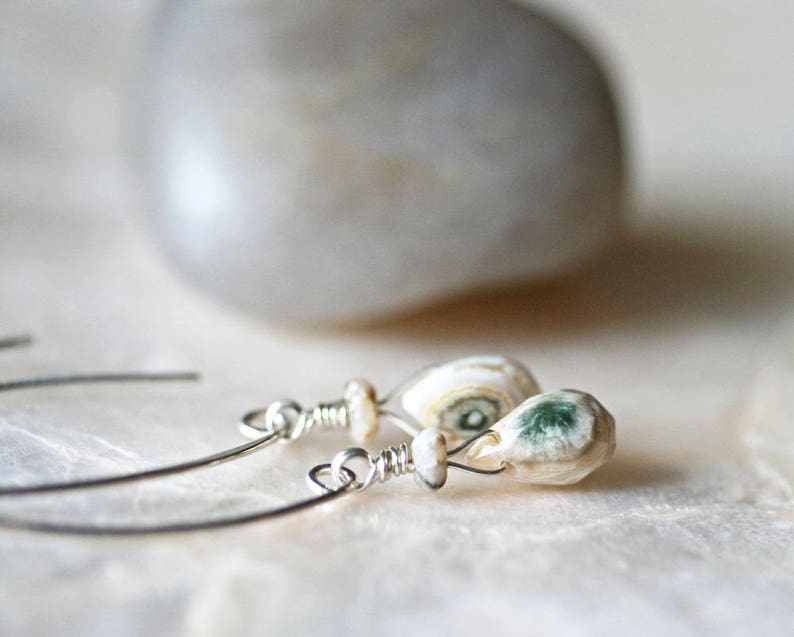 Jasper Dangle Earrings, Silver Earrings, Ocean Jasper Earrings, Green Jasper Earrings, Cream Jasper Earrings, Small Earrings, Spotted Jasper image 6