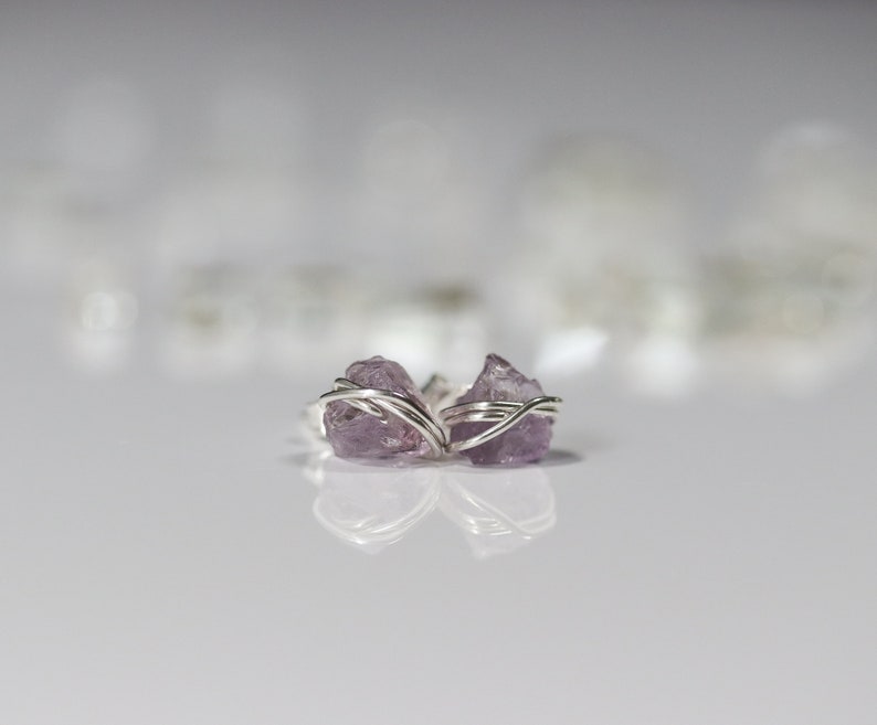 Raw Pink Amethyst Stud Earrings, Minimalist Earrings, Pink Crystal Earrings, February Birthstone, Birthday Gift, Sterling Silver, 14k Gold F zdjęcie 4