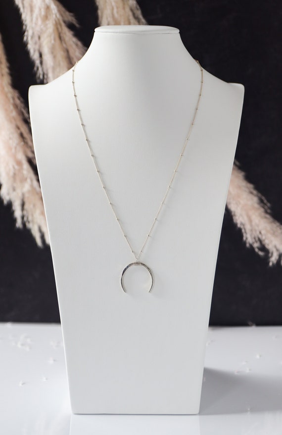 Crescent Moon Necklace, Gold Crescent Moon Pendant, Hammered Silver Crescent Moon Necklace, Upside Down Crescent Moon Necklace