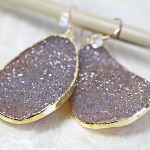 Large Druzy Earrings, Brown Druzy Earrings, Crystal Jewelry, Statement Earrings, Holiday Party Earrings, Gift for Her