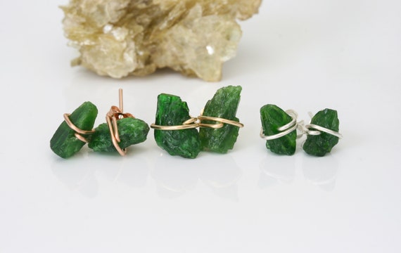 Raw Chrome Diopside Stud Earrings