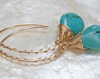 Turquoise Earrings - Gold Earrings - Small Turquoise Earrings - Dangle Earrings